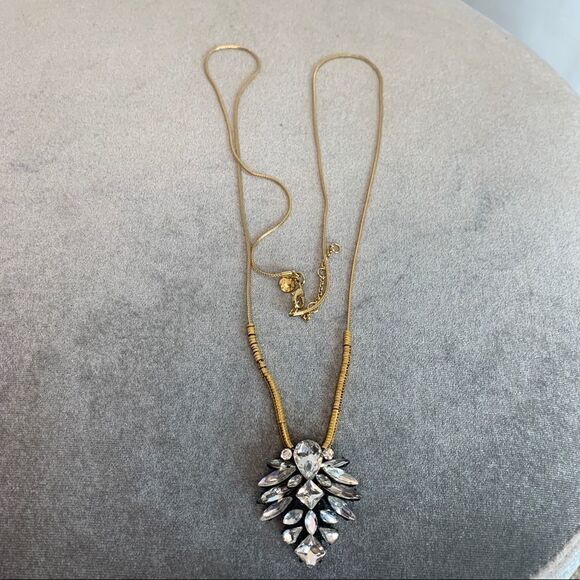J.crew clear Crystal rhinestone gold-tone pendant necklace wedding prom - Picture 3 of 7
